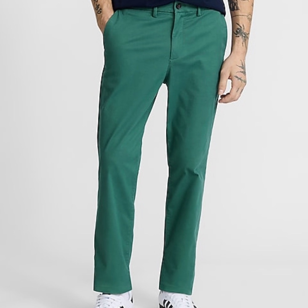 🌿 Express Men’s Hyper Stretch Slim Pants – Green